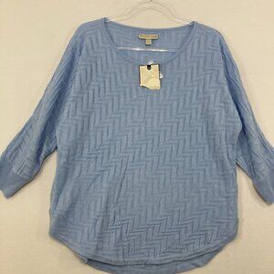 New Dana Buchman Large Blue Crew Neck Soft Lightweight Knit Textured Sweater